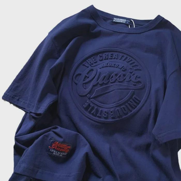 Unisexowa koszulka z krótkim rękawem w stylu amerykańskim retro z trójwymiarowym wytłoczeniem, o luźnym kroju