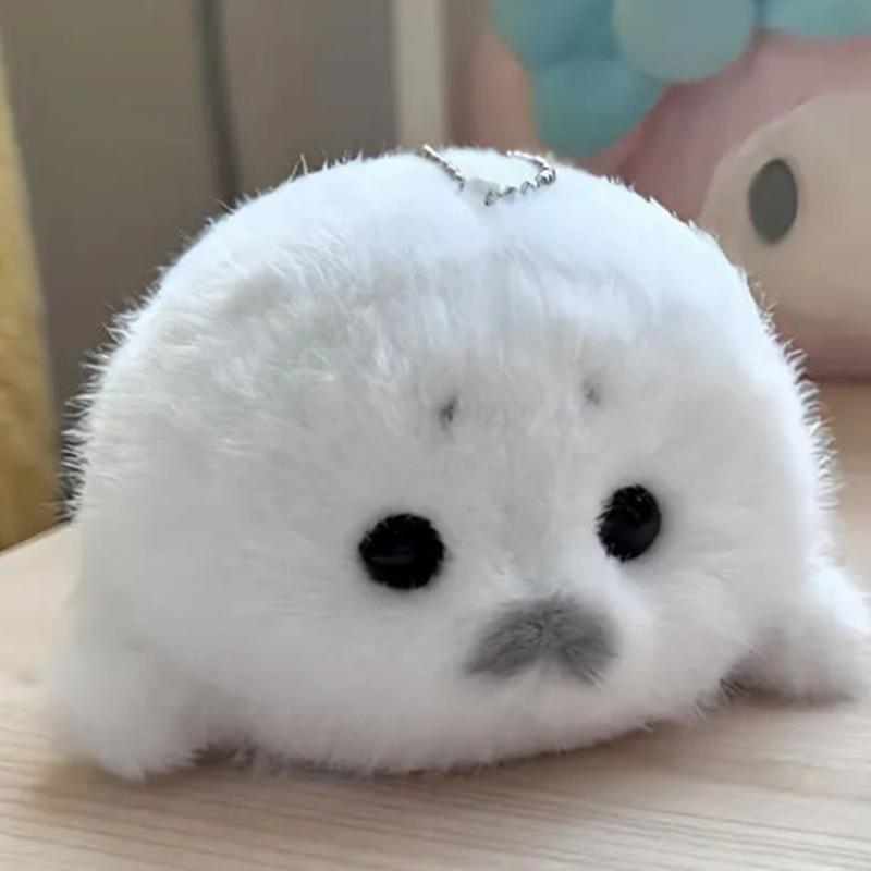 Stuffed Grey Seal Plush Keychain White Animal Cute Doll Keyring Soft Fashion Accessories for Backpacks