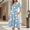 Women’s Floral Print Midi Dress with Crew Neck Three Quarter Sleeves Soft Fabric Casual A Line Fit for Daily Wear