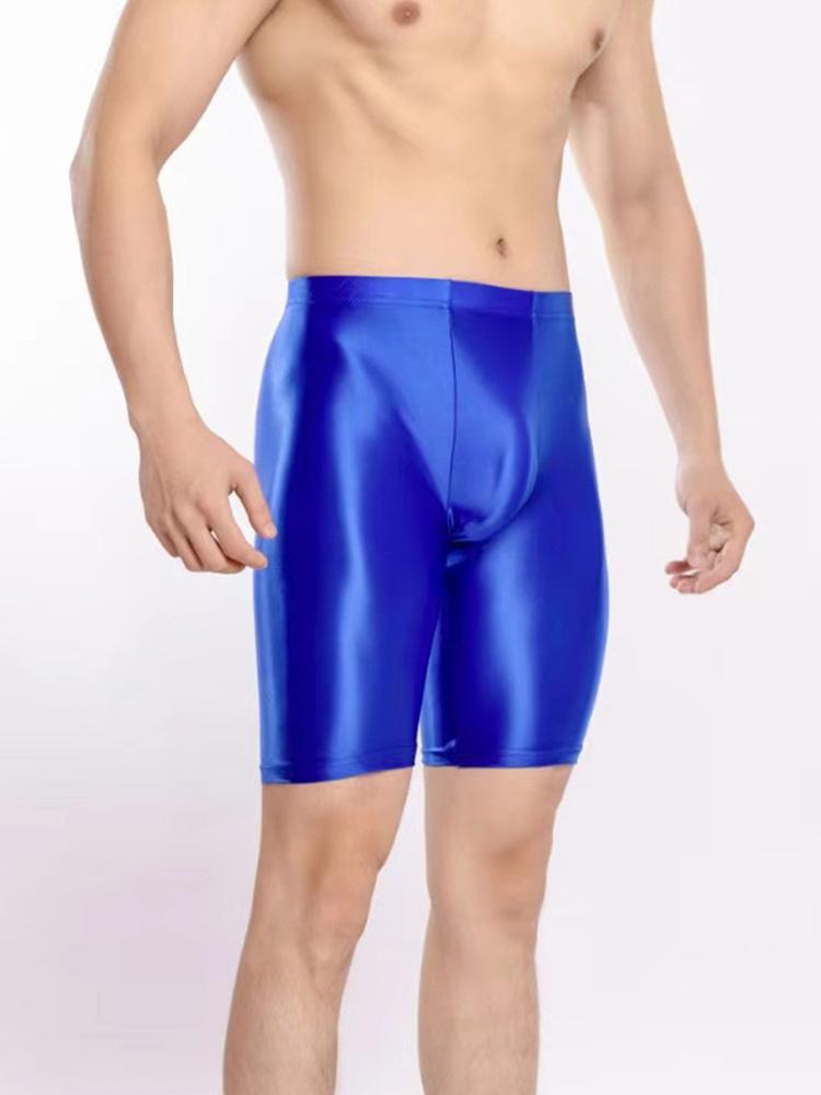 Sexy pánské saténové hladké boxerky Gym legíny Cukrová barva Spodní prádlo Šortky Kalhotky Vysoká elasticita Fitness kalhoty Tvarovací prádlo