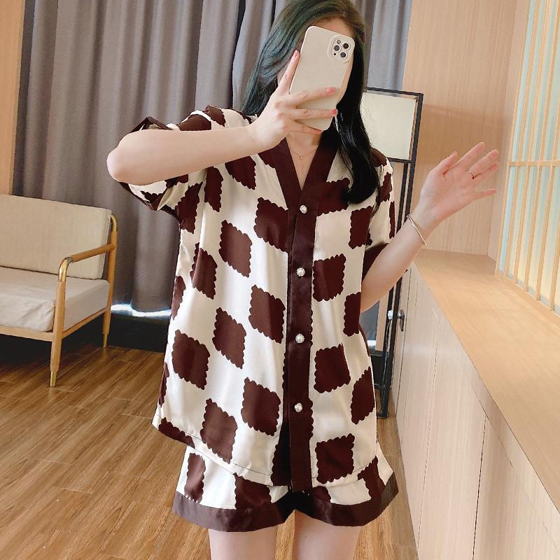 Damen Seidensatin-Pyjama-Set Zweiteilige Nachtwäsche Loungewear Button-Down-Pyjama Damen Homewear Shorts Set Mädchen Sexy Nachtwäsche