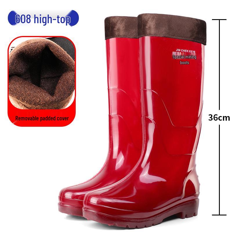 Men's Tan Quick-Dry High-Top Rain Boots - Waterproof, Non-Slip, No-Mesh Rubber Shoes