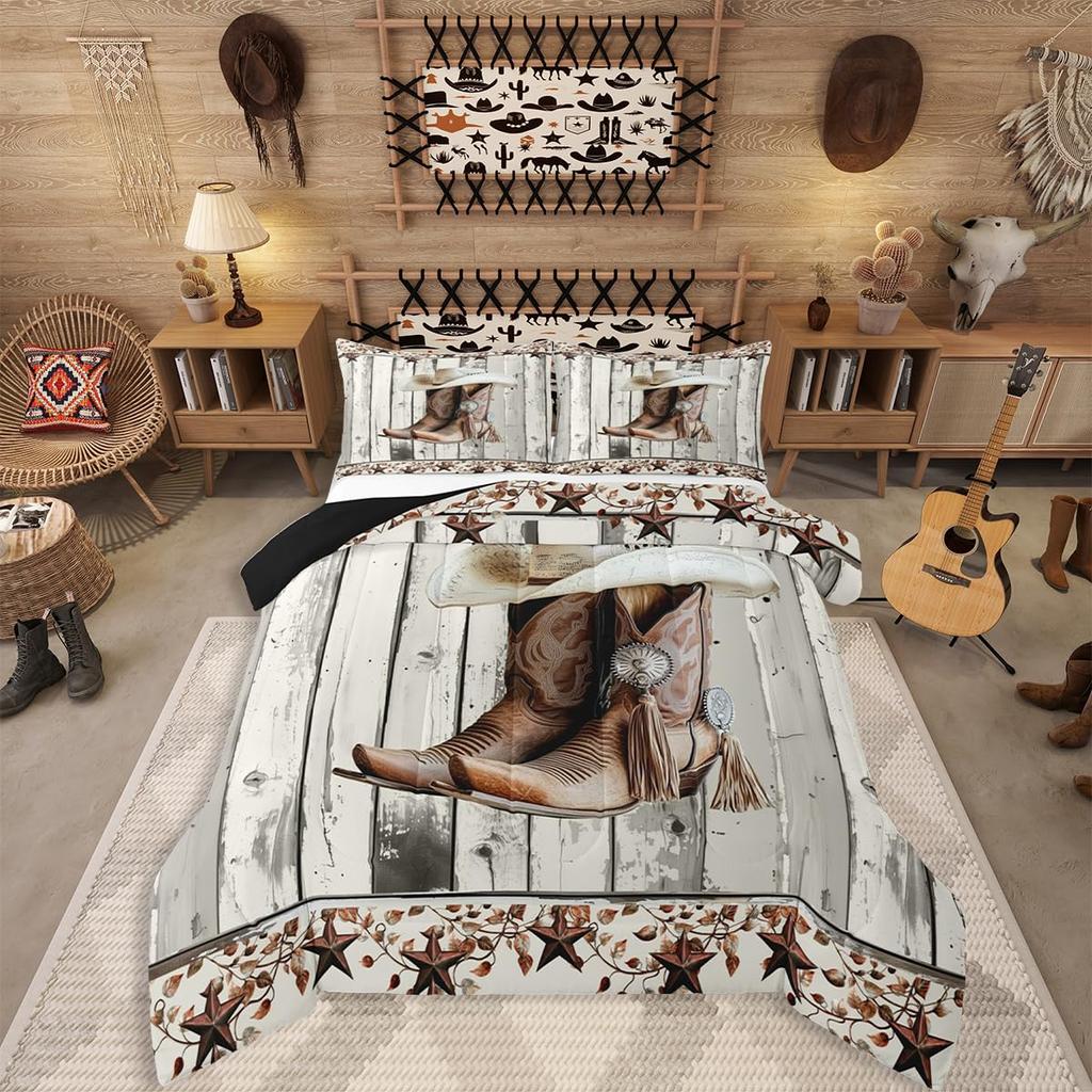 Erosebridal Western Aztec Comforter Set King Size, Boho Farmhouse Bedding Set for Kids Boys Teens Ethnic Southwest Bull Skull Cow Quilt Amer