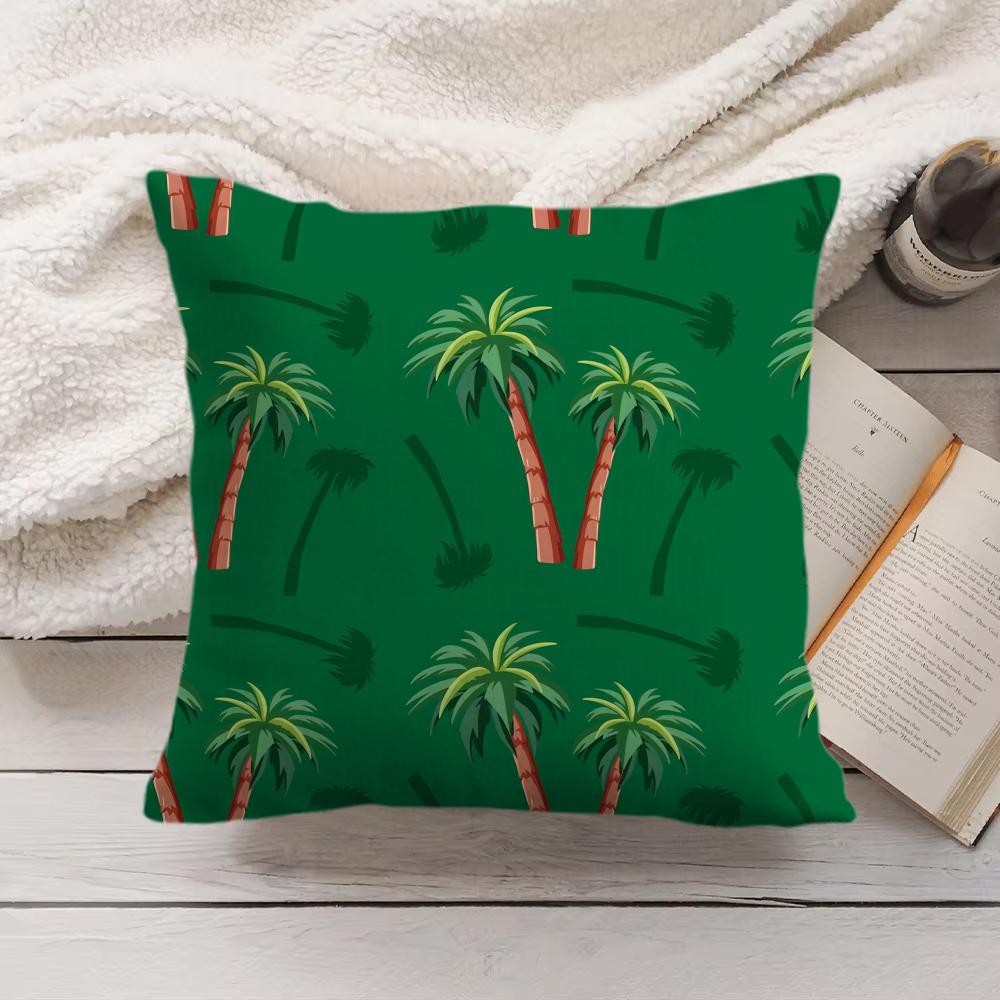 Palm Tree Pattern Cushion Cover Soft Short Plush Pillow Cover Smooth Cozy Texture Aesthetic Cushion Case Home Decor