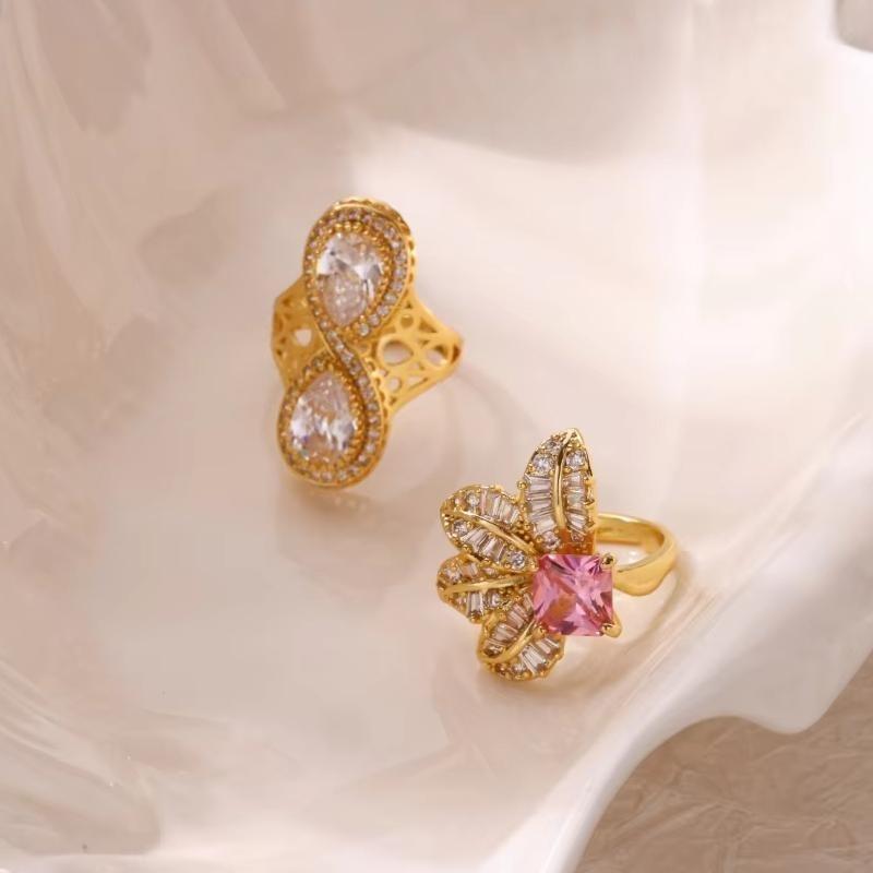 Fashion Personalized Petal Water Drop Ring, Women's Micro-inlaid Zircon Light Luxury Index Finger Ring, High-end Niche Design
