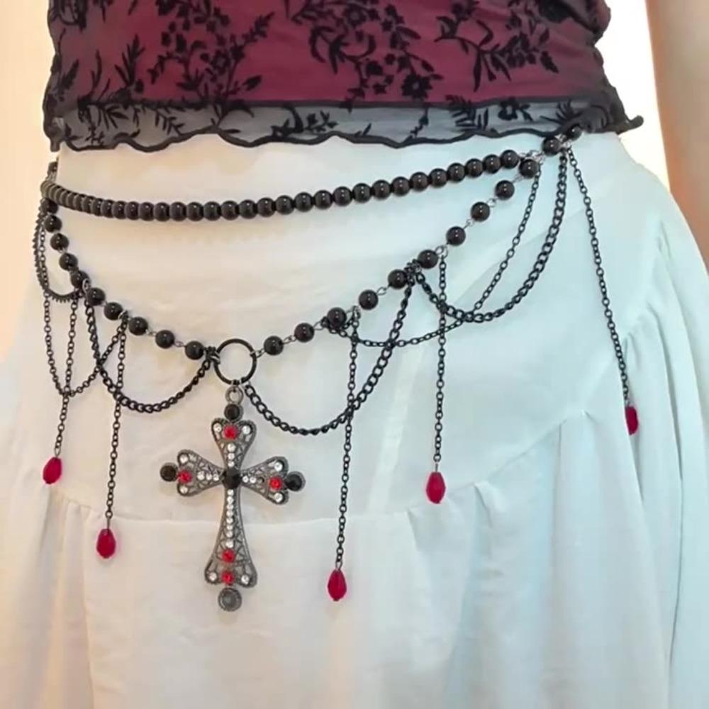 Adjustable Y2K Silver Waist Chain Acrylic Beads Crystal Tassel Waistband  Skirt Suit Decoration