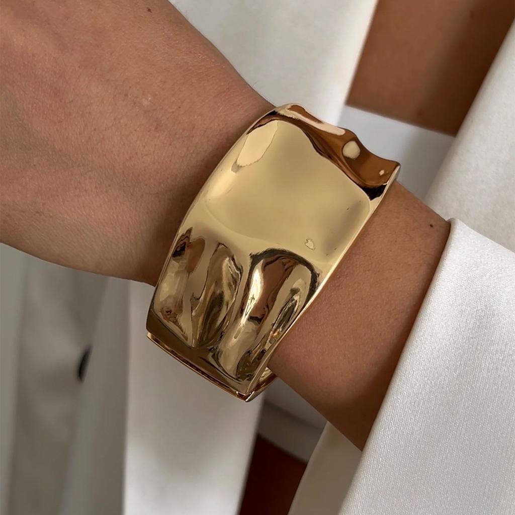 PuRui New Creative Design Irregular Geometric Heavy Metal Bangles for Women Trend Punk Hip Hop Open Spring Bracelet Zircon