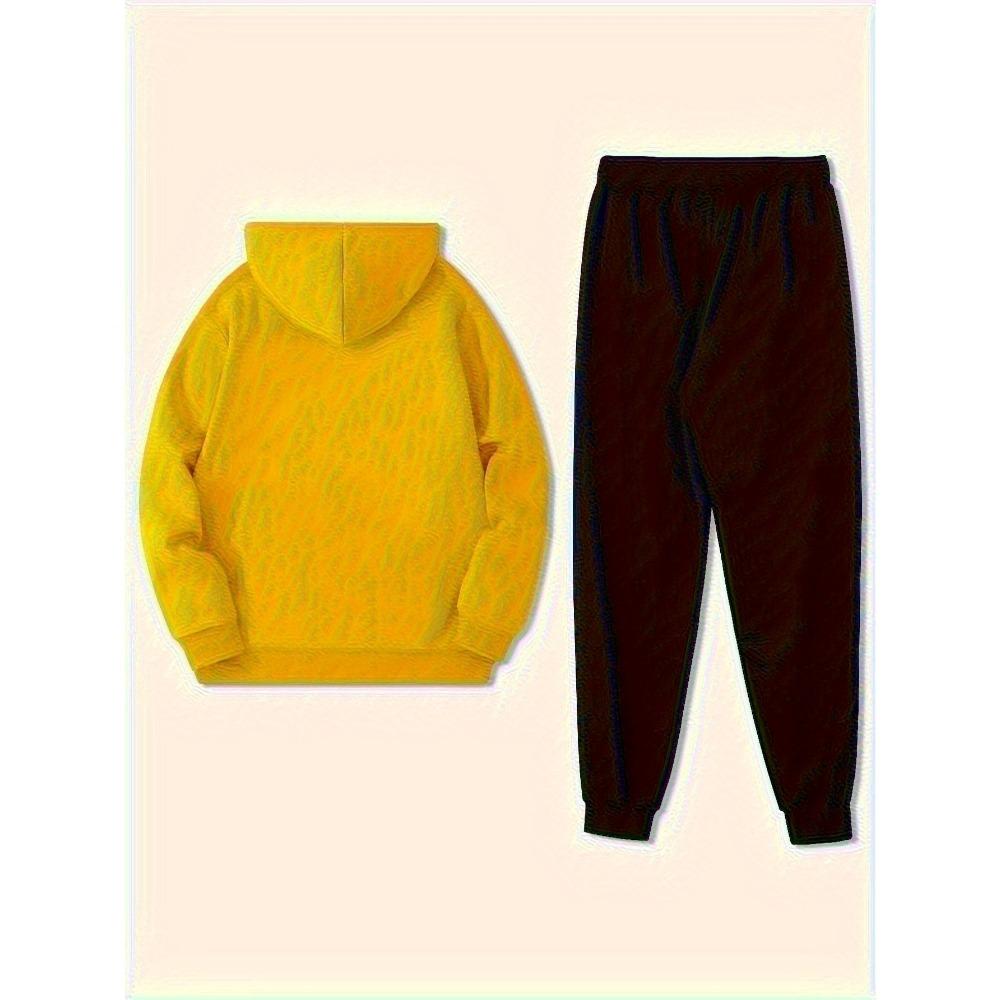 Autumn and Winter New Men's Sports Casual Fashion Printed Couple Hooded Sweatshirt, Spring and Autumn Sportswear 2 Piece Set