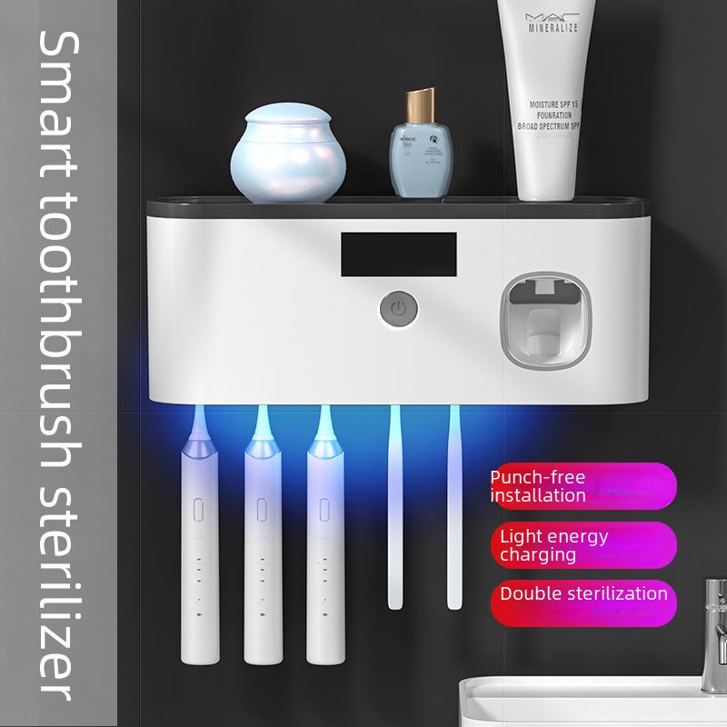 Stylish Wall-Mounted UV Disinfection Toothbrush Holder with Cup