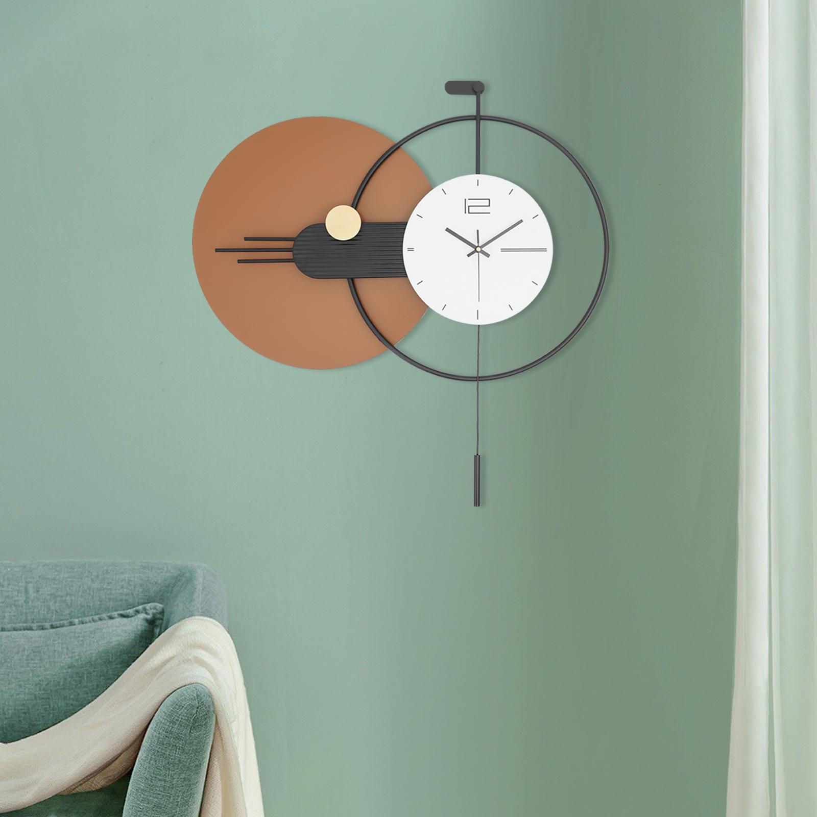 

Modern Iron Wall Clock,Black/Brown Round Wall Clock with Pendulum Mechanical 79*72cm for Hallways,Living Rooms