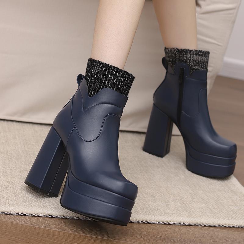 Women's High-heeled Short Boots Sexy European and American Style Autumn and Winter Waterproof Table Thick-heeled Large-size Roman Boots