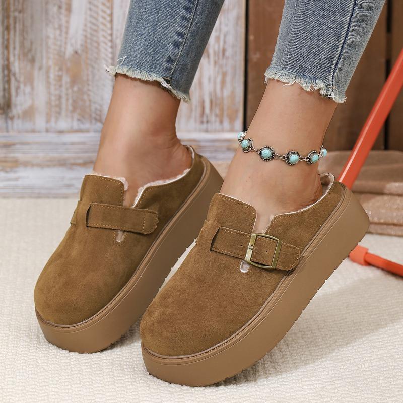 

Large size thick-bottomed velvet bag head, light half slippers for women to wear, new autumn and winter one-pedal Boken 35 верблюд