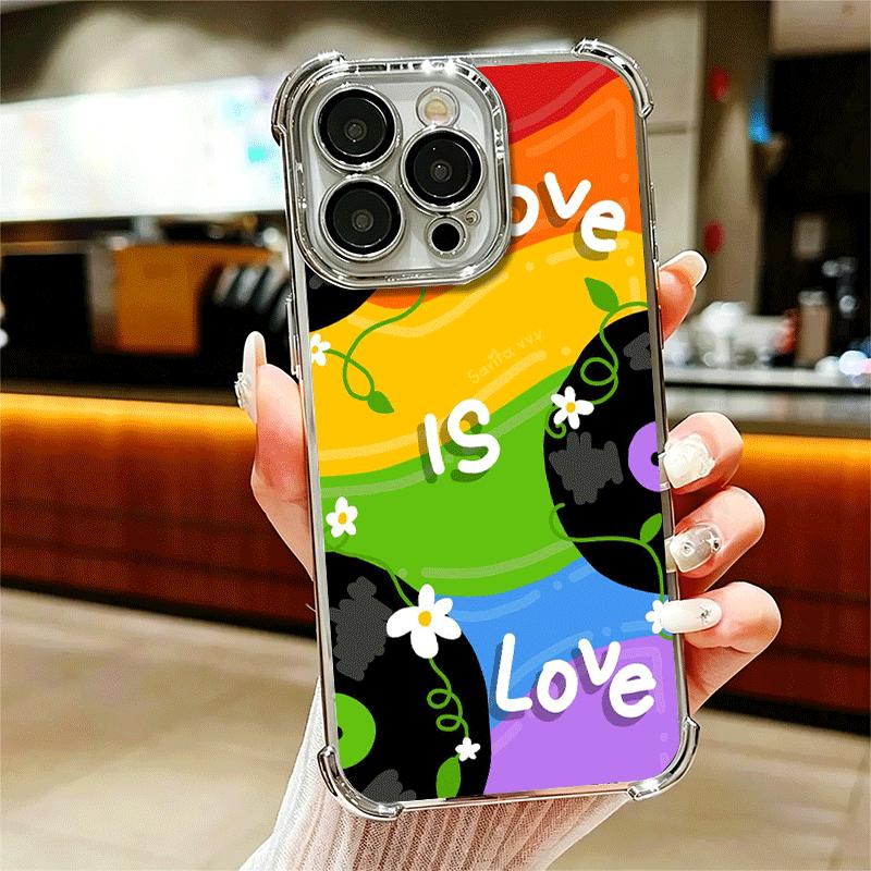 LGBT Rainbow Love Is Love Plating Phone Case For Iphone 16 17 Pro Max Air 16E 14 15 Plus 12 13 Mini Anti-Fall Airabag Cover