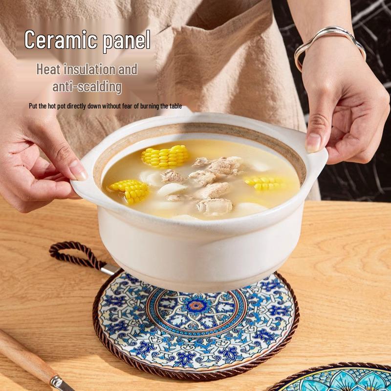 Retro Ceramic Enamel Pot Mat: High-Temperature Resistant, Anti-Scald, Non-Slip Placemat for Dining Tables