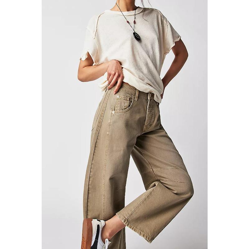 Wide Leg Loose Jeans,Women's Mid-Low Waist Washed Jeans