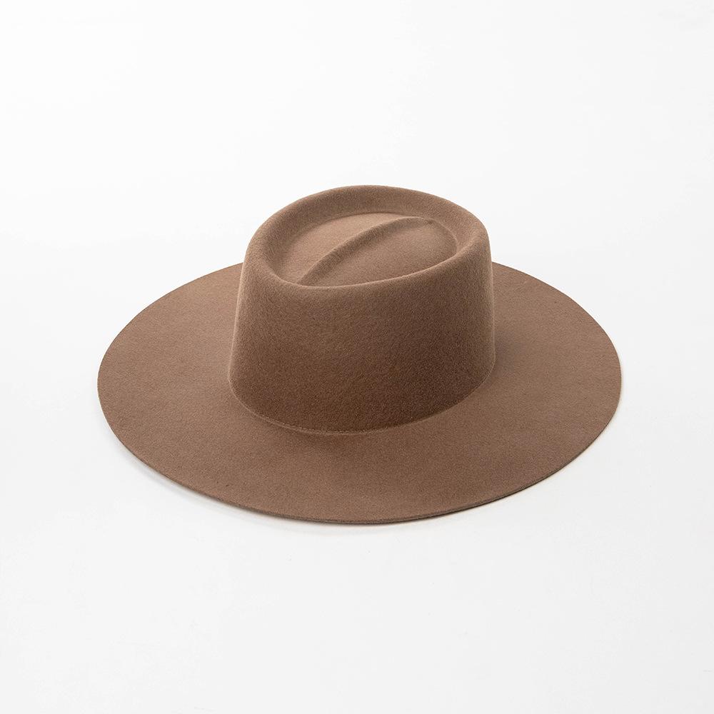 European and American Fashion Casual Crease Ring Top Big Brim Wool Top Hat British Warm Catwalk Felt Hat