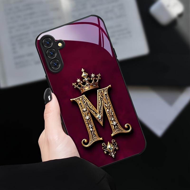 Vintage Letter M Design Glass Phone Case Suitable for Samsung Galaxy S26 S25 S24 S22 S21 S20 FE Ultra Plus Anti Drop Back Cover