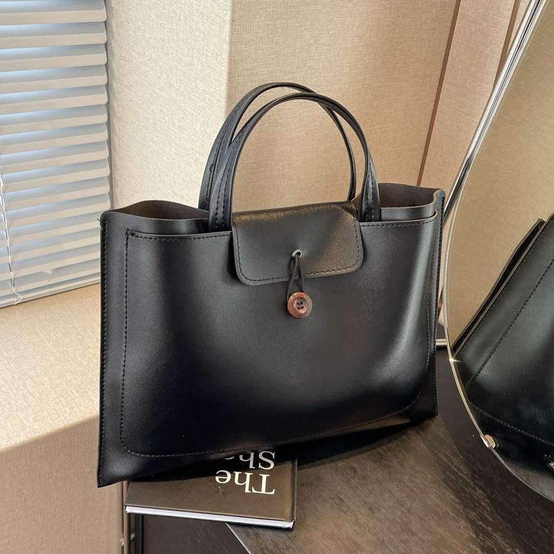 Simple and large-capacity handbag bag women's new fashionable retro tote bag solid color commuting handbag