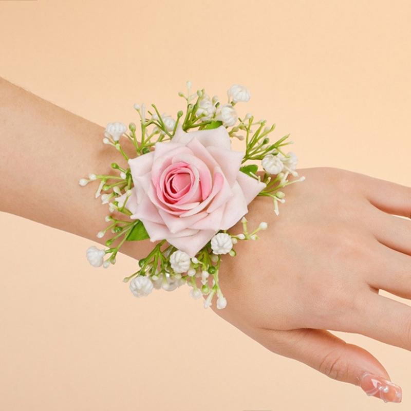 Artificial Silk Flower Groom Boutonniere Wedding Wrist Corsage Silk Flower for Special Event Business Meeting Photo Wear