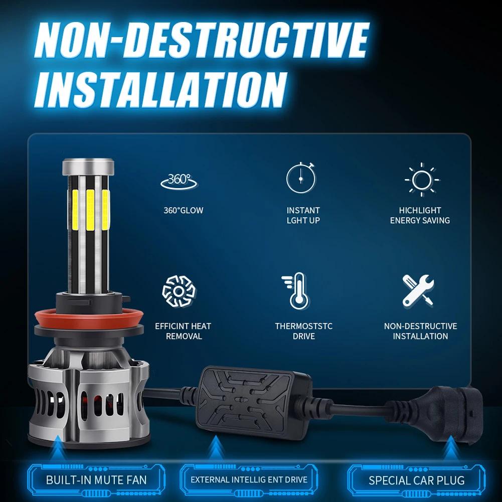 2 Stück 8 Seiten LED 12V H8 H11 H7 LED 20000LM HB3 9005 HB4 H1 H3 H4 LED Scheinwerferbirne Canbus 100W 3D 360 Grad Super Auto Lampe