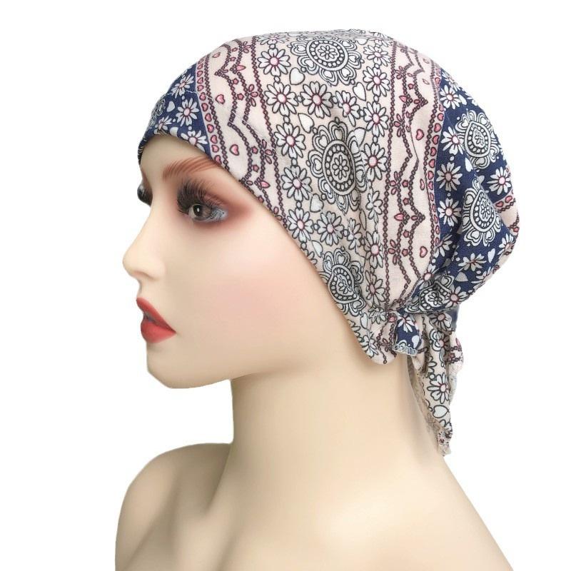 

Головной убор Модный повседневный цветочный принт Тюрбан Шляпа для химиотерапии Женская национальная ветровая хлопковая шляпа Бандана 11