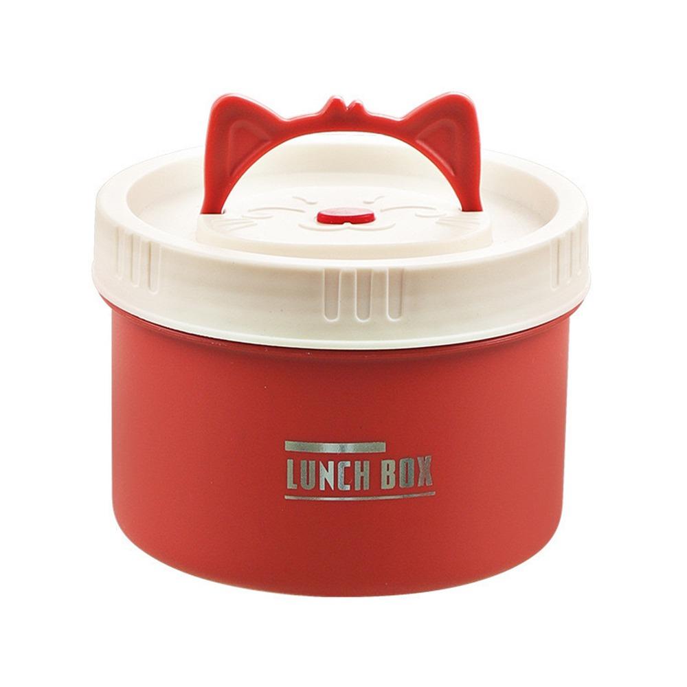 304 Stainless Steel Heat Preservation Lunch Box Round Cat Ear Handle Microwavable Bento Box 450ml/600ml Sealed Storage Box