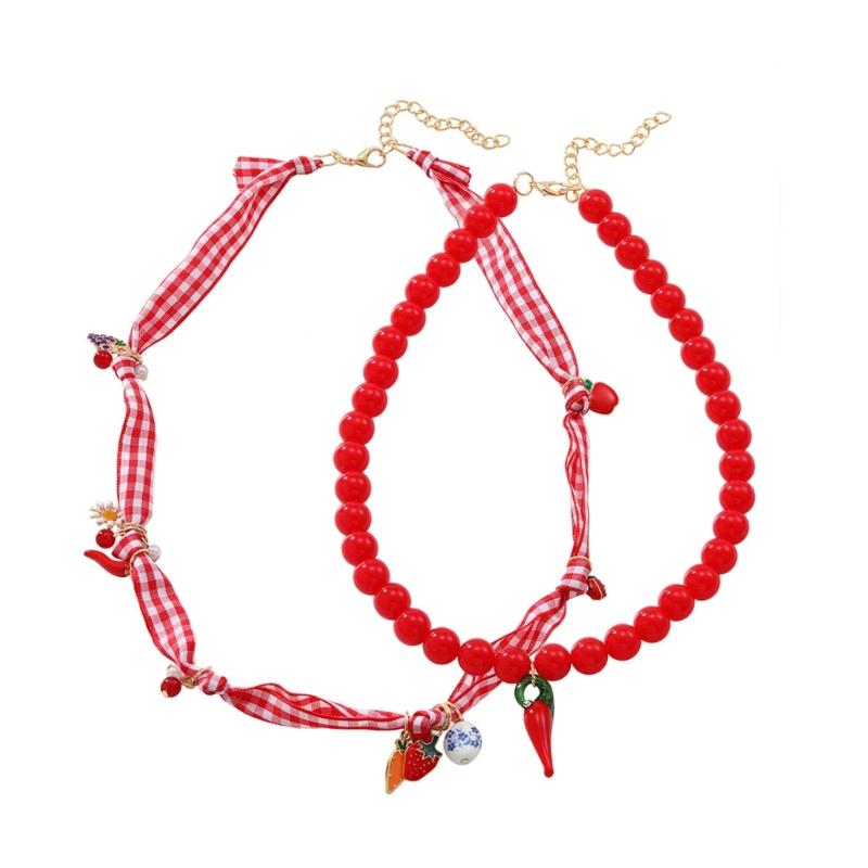 

Versatile Multi Layer Strawberry Pepper Necklace Lightweight Beaded Clavicle Chain Jewelry Adjustable Chain for Women 1