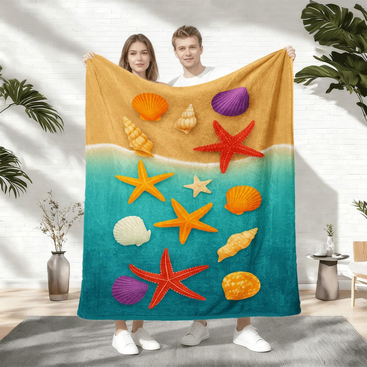 

Ocean and seaside style patterns Flannel printed blanket suitable for all seasons suitable for living room office sofa travel 75x90cm