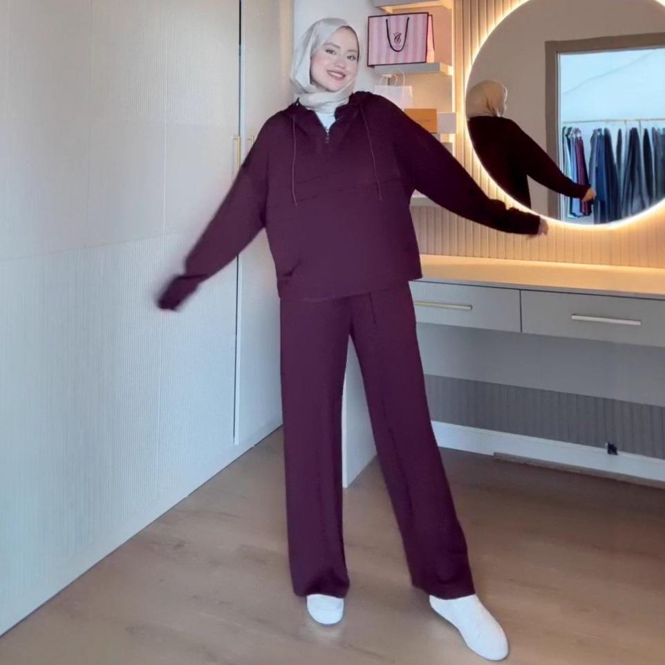 2025 Cross-Border Women's Half-Zip Top & Long Sleeve Casual Pants Fashion Set