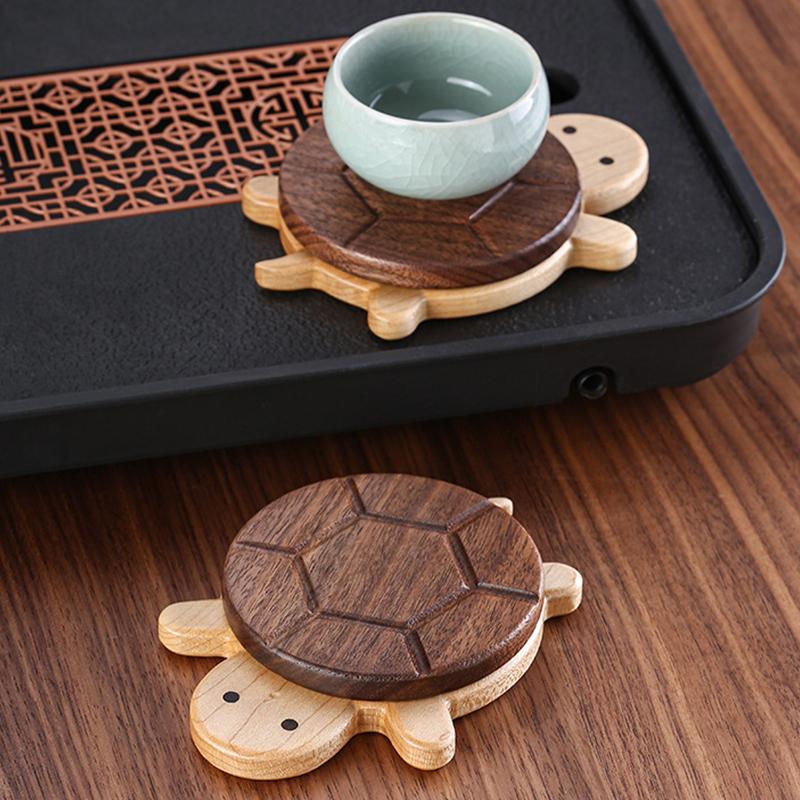 Solid Wood Insulation Mat Coffee Cup Coaster Mug Holder Cute Turtle Shape Kettle Tea Coaster Tableware Anti-Scald Table Ornament