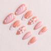 24pcs/Set Elegant Gradient Pink & White Almond-Shaped Nail Stickers With 3D Floral & Pearl Decor, Suitable For Girls/Women For Daily