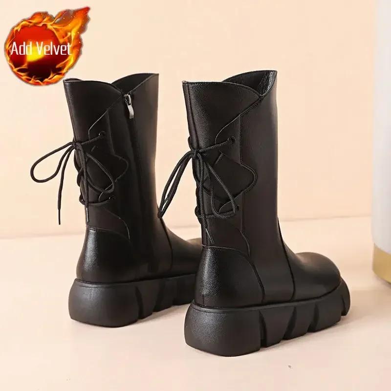 

Женские полусапоги на среднем каблуке с круглым носком, большого размера, теплые, демисезонные, рабочие, женские, до середины голени, Gyaru Goth Pu Cosplay 40