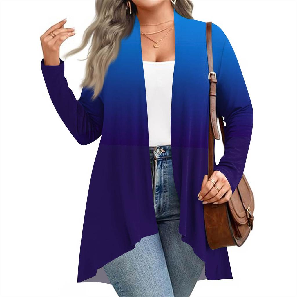 Women's Fall And Winter Fashion Casual Print Long Sleeve Mid-Length Cardigan Jacket