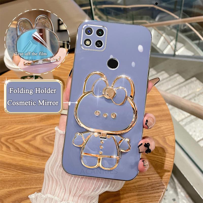 Redmi9c Luxury Plating Mirror Holder Case On For Xiaomi Redmi 9c 9 9a 10 10a 10c 13c 12 12c A1 A2 Plus 9at Silicone Stand Cover
