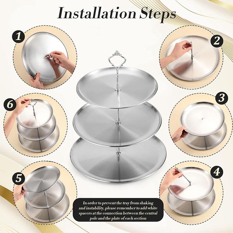 2/3Layer Stainless Steel Cake Tray, Cake, Snack Plate, Birthday, Wedding Party Dessert Stand, Table Dessert Display Stand