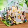 AEE4-DIY Garden House Book Nook Shelf Insert Miniature Building Kits Wooden Doll House Flower Garden Room Bookshelf