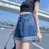 Women's Korean Style High Waist Loose Denim Shorts - Versatile Wide Leg Casual Fit with Rolled Hem