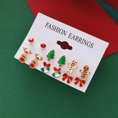 6-Piece Christmas Earrings Set: Creative Bow, Elk, and Christmas Tree Designs