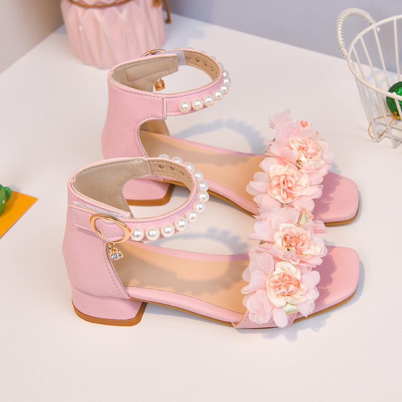 *Sandali Bassi Comodi Morbidi Per Bambini Con Fiori alla Moda, Perline, Moda Estiva, Sandali Eleganti Casual da Principessa