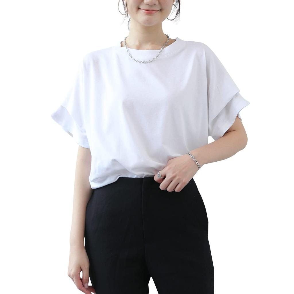 Meme Extra Blouse Short Sleeve Striped Summer Plain Short Sleeve Top Cut and Sewn Dolman Sleeve Office Stylish Summer Clothes Loose Round Collar