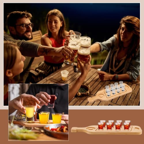 UNICRAFTALE Tequila Shot Board Shot Glass Holder Display with 1 X 8 Shot Glasses, Wine Glass Holder, Wooden Glass Cup Serving Tray for Restaurants, Ba