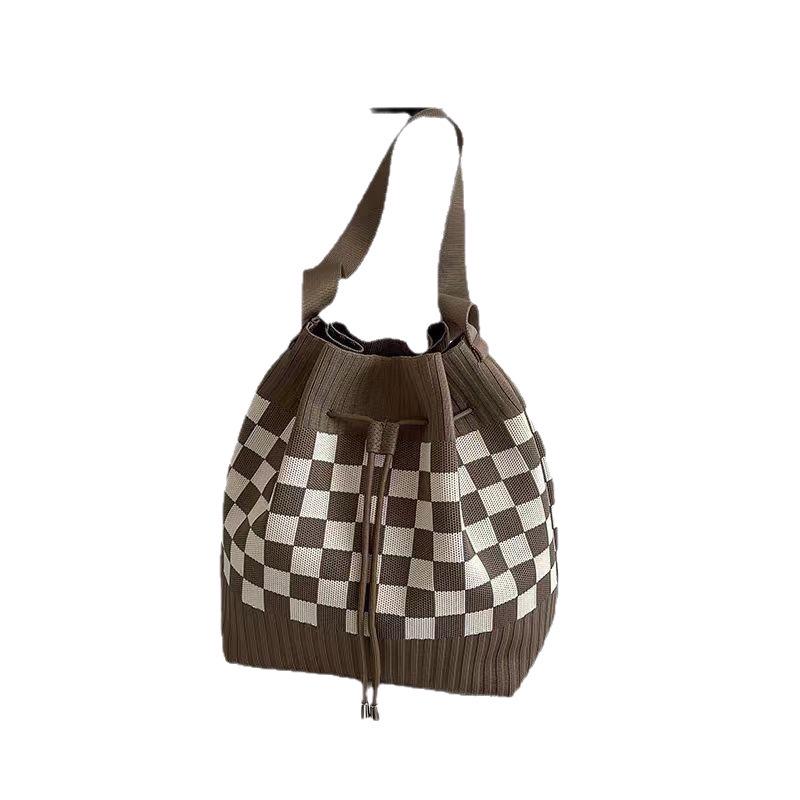 Korean Style Knit Shoulder Bag with Drawstring & Magnetic Snap - Versatile, Large Capacity Tote for Women