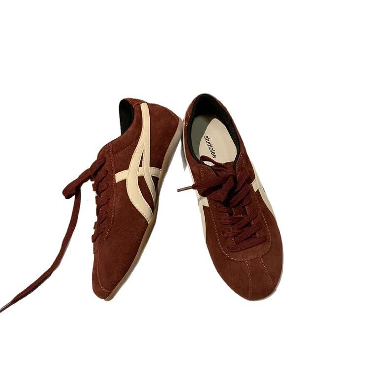 Flat-bottomed Dexun shoes~ 2025 fashionable contrasting color lace-up flat-bottomed soft baseplate shoes casual Forrest Gump Dexun shoes women's autur