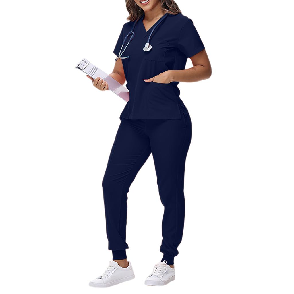 Women's Loose And Comfortable V-neck Short Sleeved Workwear With Tie Up Top And Waist Cinching Beauty Suit Set