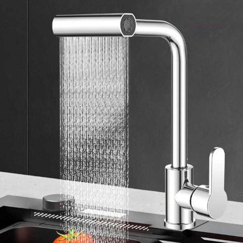 Hot Cold Single Hole Waterfall Kitchen Faucet 360°Rotating Swing Arm Faucet  Bathroom