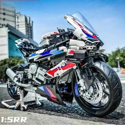High-End Motorrad-Baustein-Set Motorradmodell-Set Erwachsener, Luxus-Motorrad-DIY-Sammlung mit beweglichen Rädern