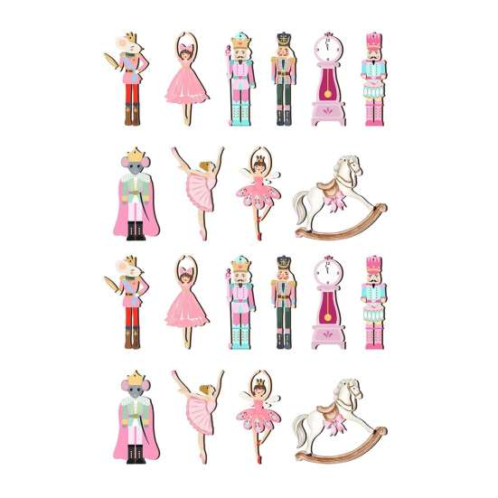 Handmade Christmas Tree Charms 10/20/30Pcs Nutcracker Wooden Ornaments, Pink Watercolor Hanging Decor with Cute Ornament Set for Kids Ballerina, Horse