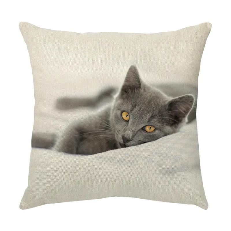 45x45cm Cute Pet Cat Face Decorative Animal Cushion Cover for Sofa Vintage Home Couch Linen Pillows Case
