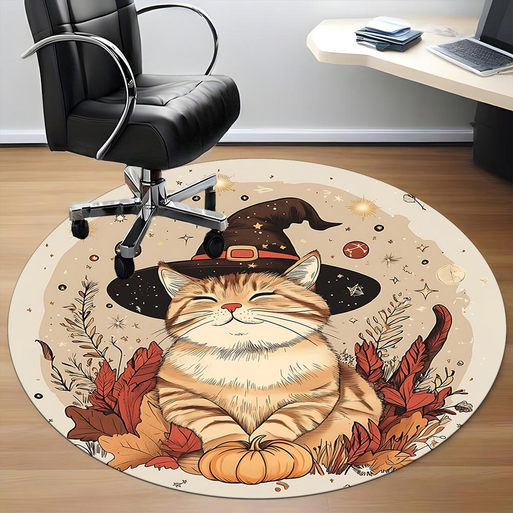 1PC Witch Cat Office Round Area Rug,  Mat Suitable ForOffice, Under Office Chairs Bedroom Living Room Home Decor, Room Deco