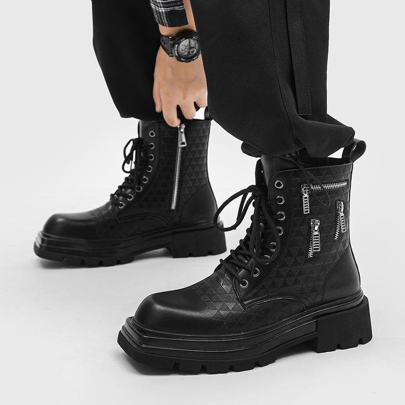 

Модные мужские повседневные высокие мотоциклетные ботинки с квадратным носком туфли для вечеринок и банкетов ковбойские ботинки из натуральной кожи черные стильные ботинки на платформе 270 чёрный